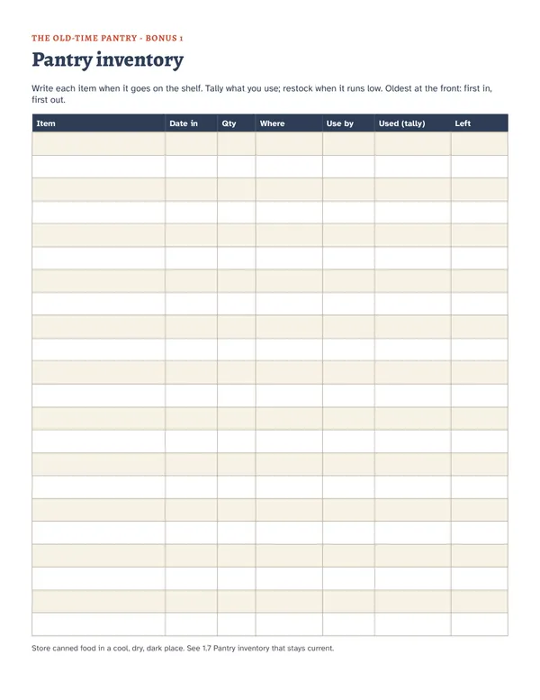 The first page of the Printable Pantry Inventory & Canning Log